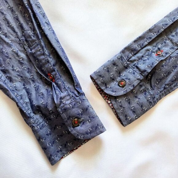 TED BAKER MEN'S BRILLAN SHIRT IN DENIM BLUE FLORAL PRINT - M (3) - Picture 7 of 9